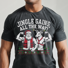 JINGLE GAINS,ALL THE WAY! - Vintage Wash Gym Tee