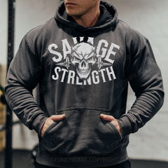 SAVAGE STRENGTH - Vintage Wash Gym Hoodie