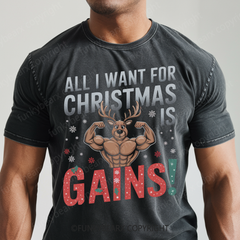 ALL I WANT FOR CHRISTMAS IS GAINS - Vintage Wash Gym Tee