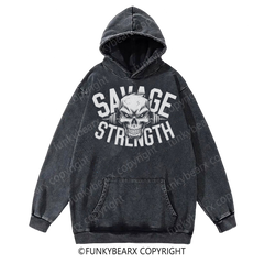 SAVAGE STRENGTH - Vintage Wash Gym Hoodie